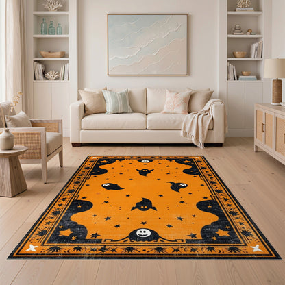 Orange Halloween Ghost Area Rug