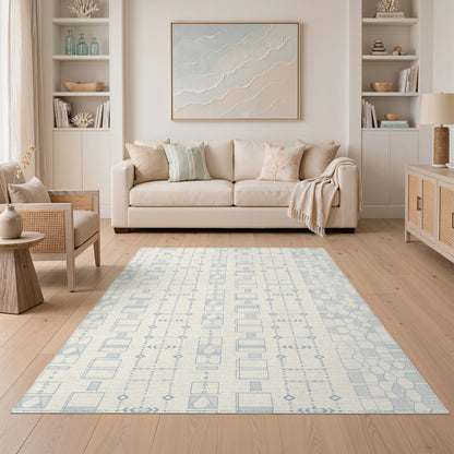 Light Blue Geometric Linear Area Rug
