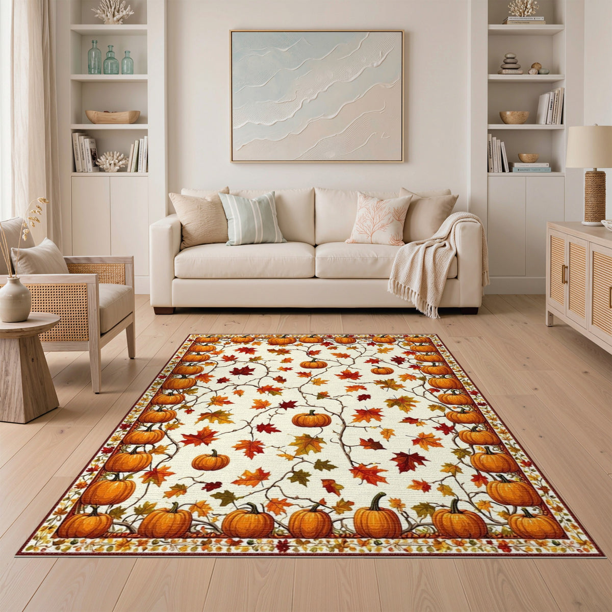Autumn Rustic Farmhouse Autumn Pumpkin Harvest Area Rug