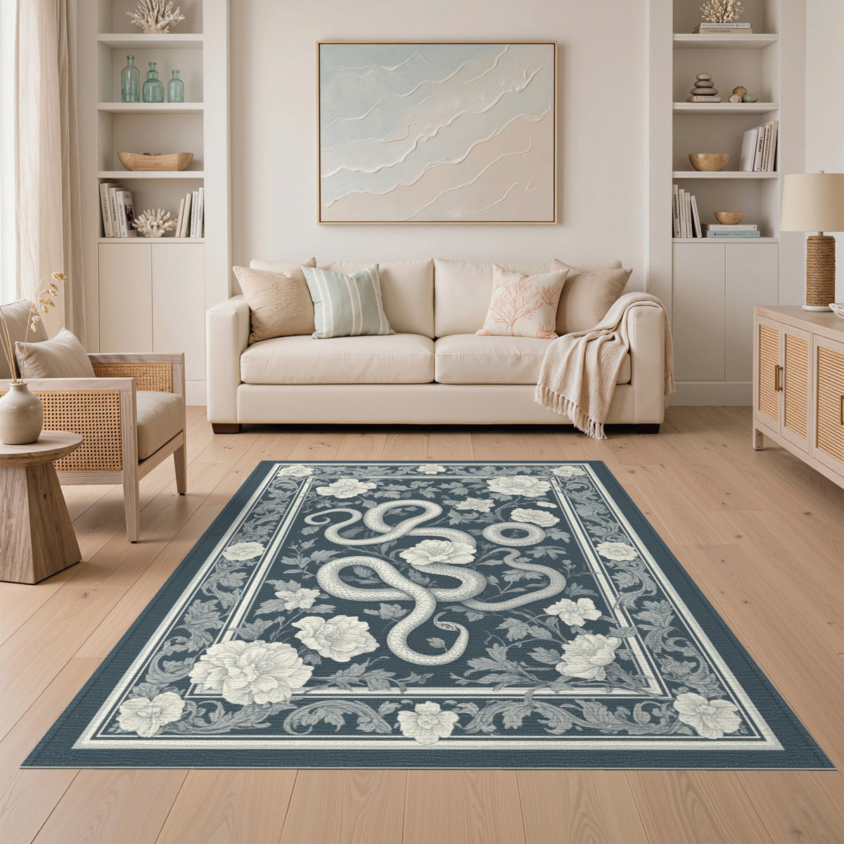 Blue Serpent Floral Vintage Area Rug