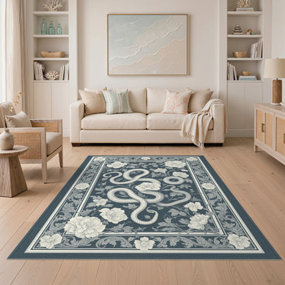 Blue Serpent Floral Vintage Area Rug