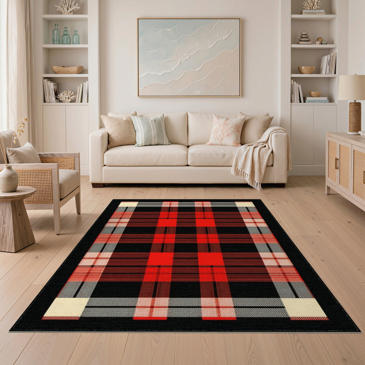 Red Geometric Modern Red Buffalo Plaid Area Rug