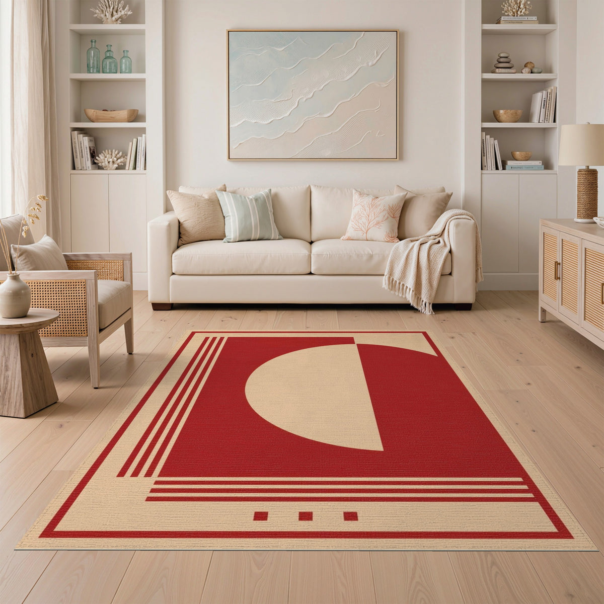 Red Geometric Modern Red Geometric Area Rug