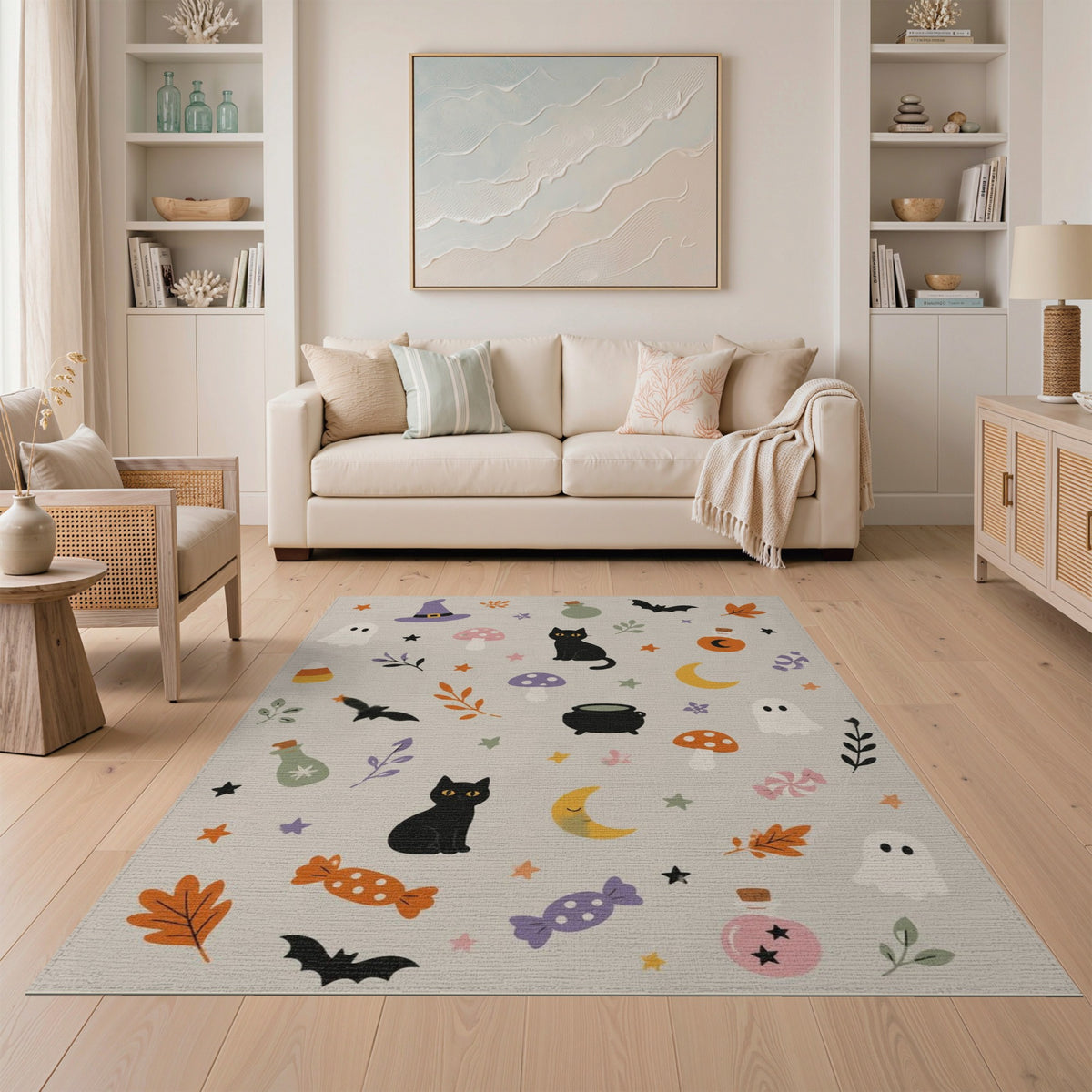 Cute Halloween Cats Ghosts Kids Cartoon Area Rug