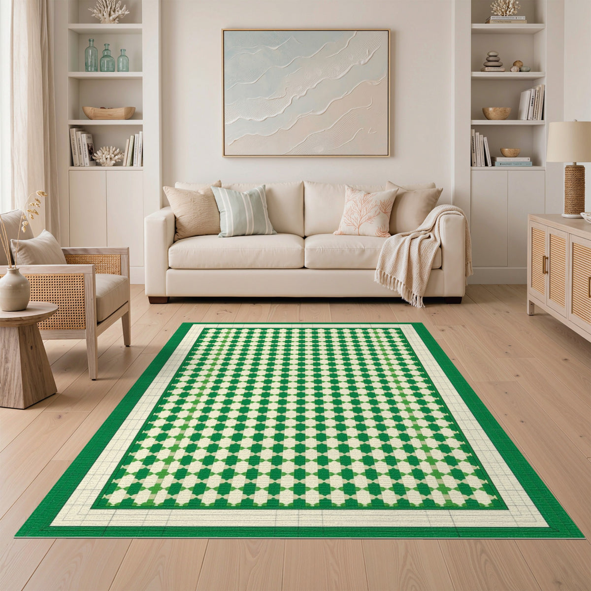 Green Geometric Modern Green Geometric Lattice Area Rug