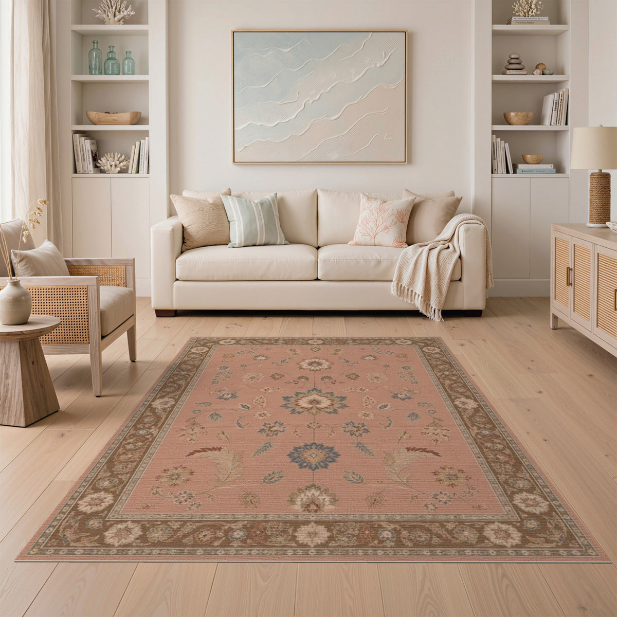 Dusty Rose Floral Vintage Area Rug