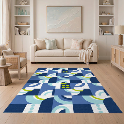 Geometric Modern Blue Teal Geometric Swirl Area Rug
