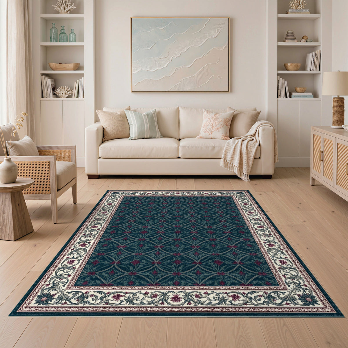 Teal Floral Vintage Area Rug
