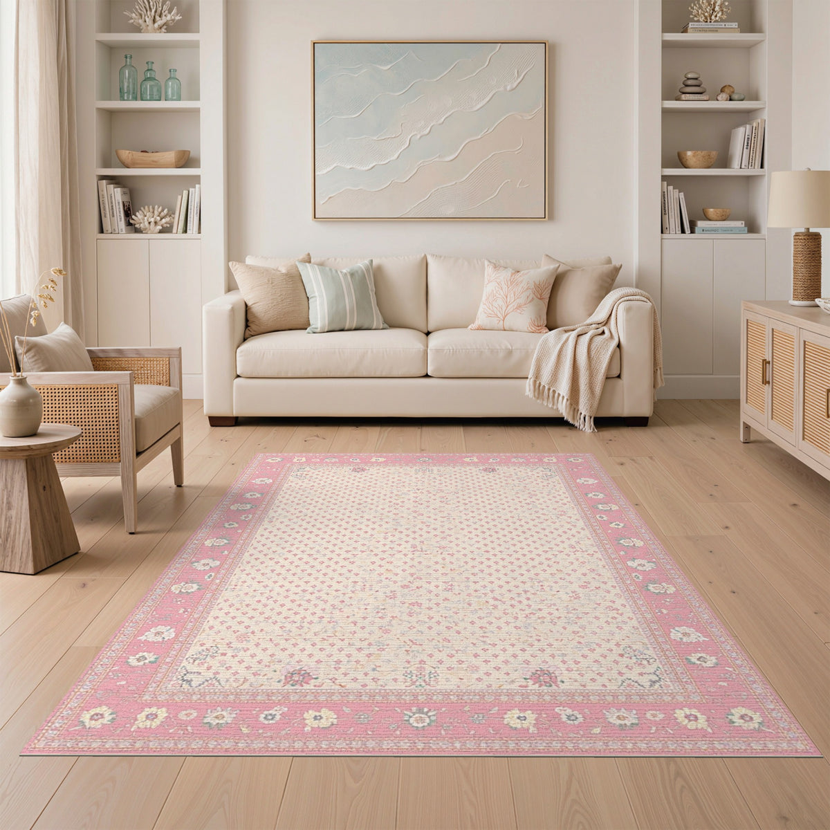 Pink Vintage Floral Area Rug
