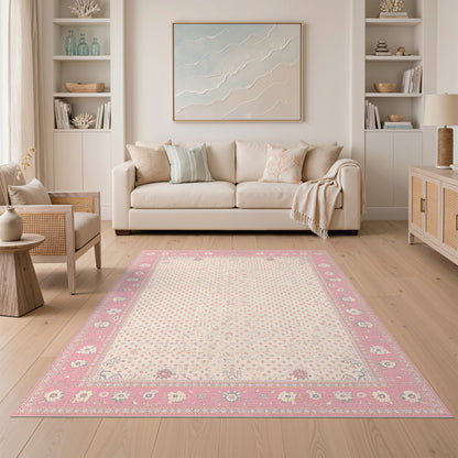 Pink Vintage Floral Area Rug