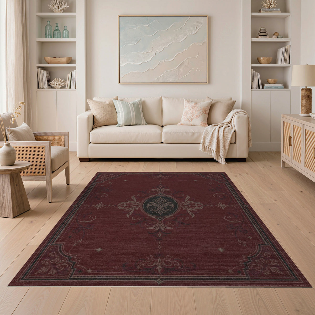 Red Traditional Persian Deep Red Persian Medallion Area Rug