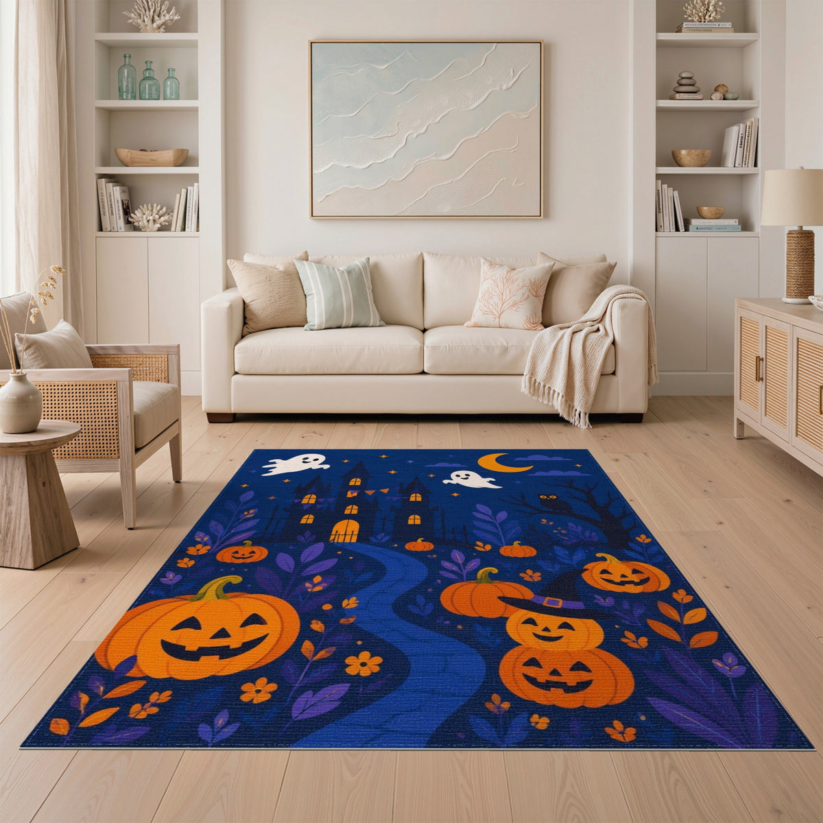 Halloween Haunted Castle Ghost Pumpkin Area Rug