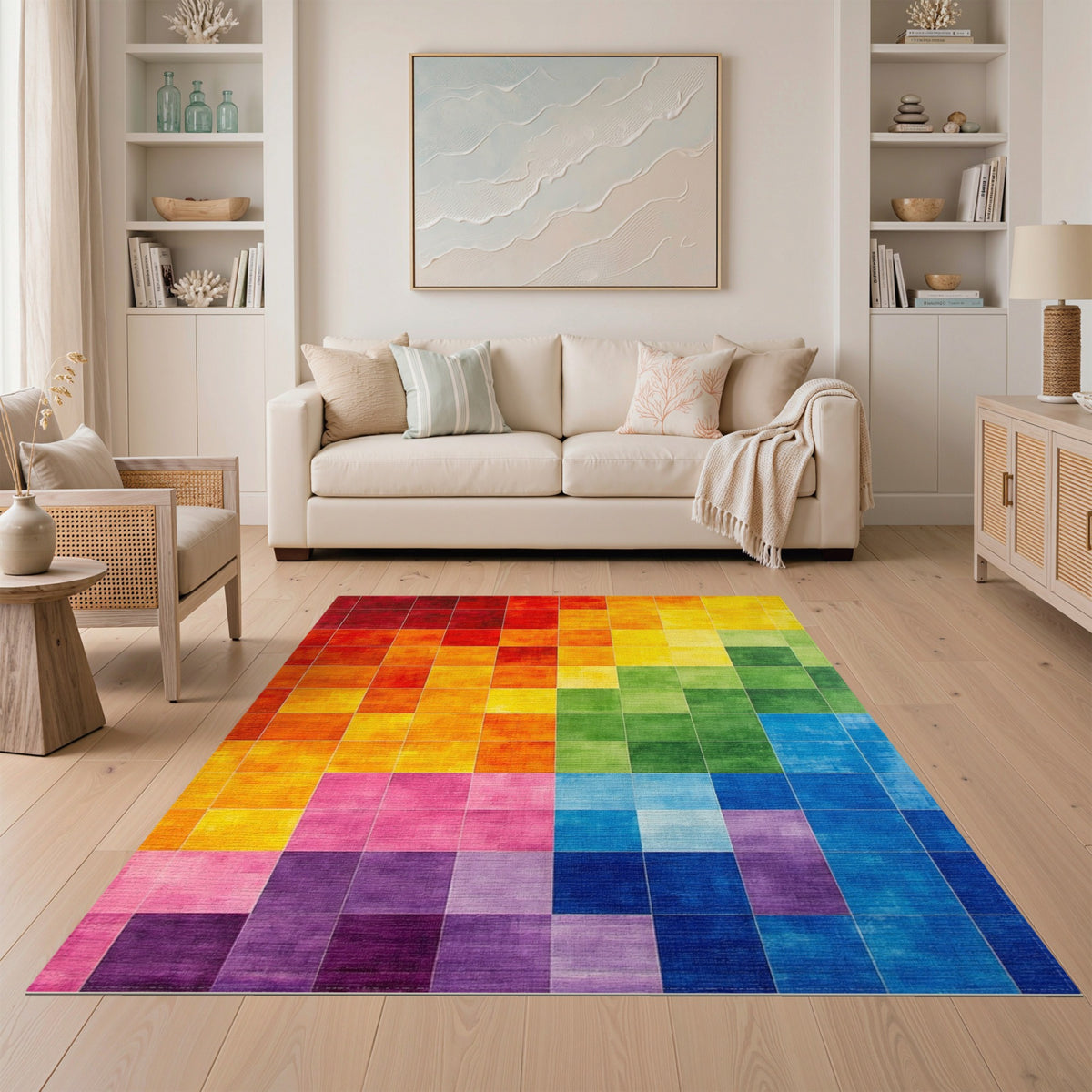 Rainbow Spectrum Grid Area Rug