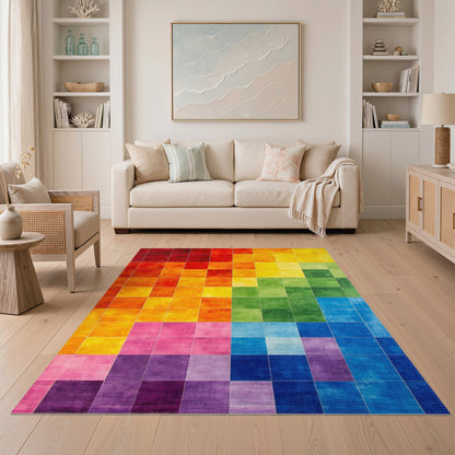Rainbow Spectrum Grid Area Rug