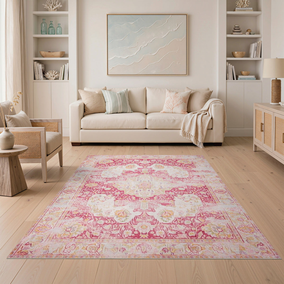 Pink Floral Vintage Area Rug