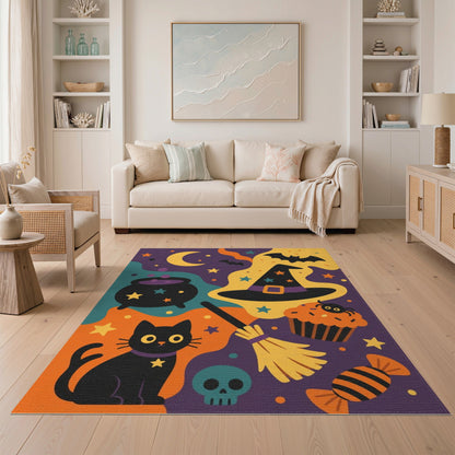 Halloween Black Cat Witch Hat Kids Cartoon Rug