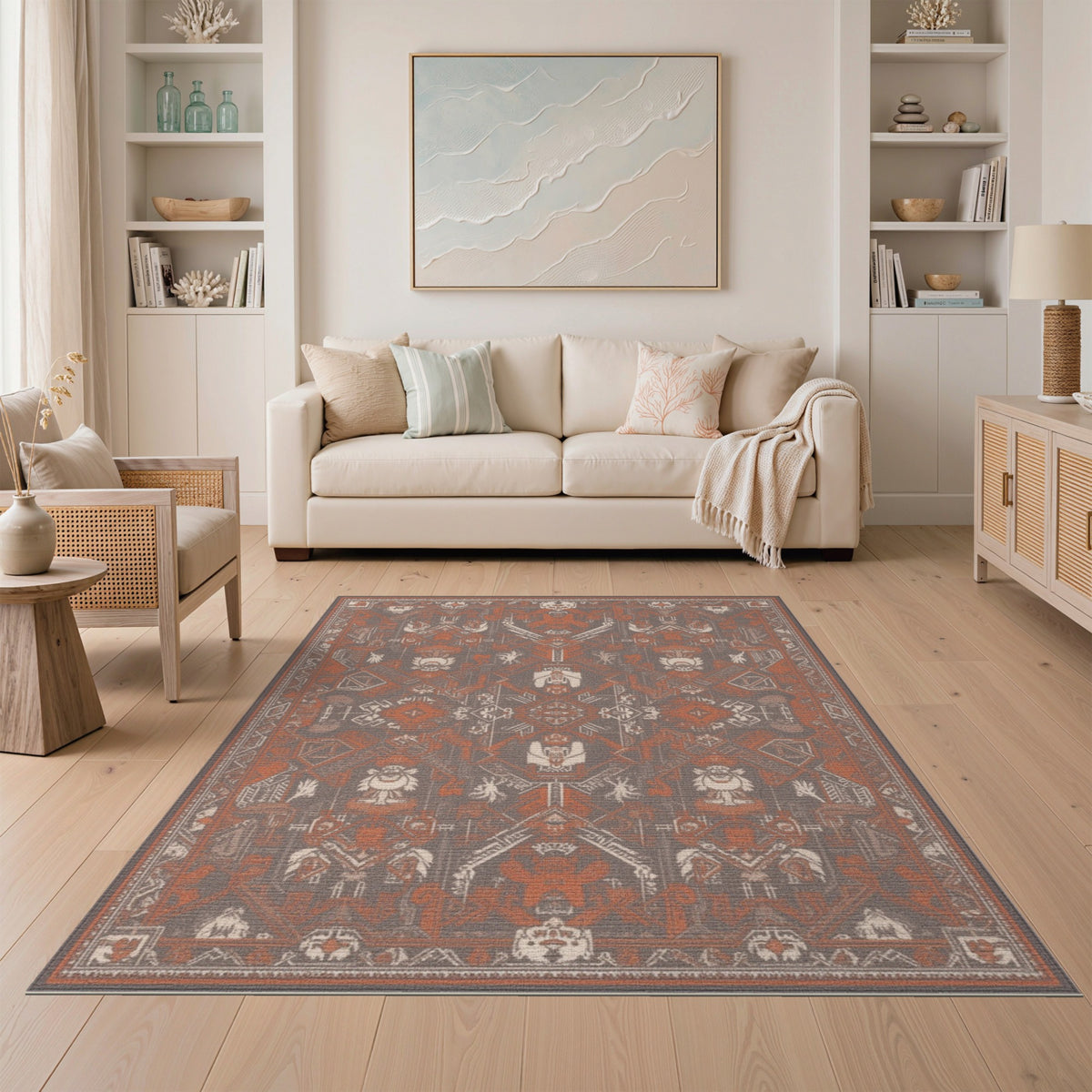 Orange Tribal Geometric Area Rug