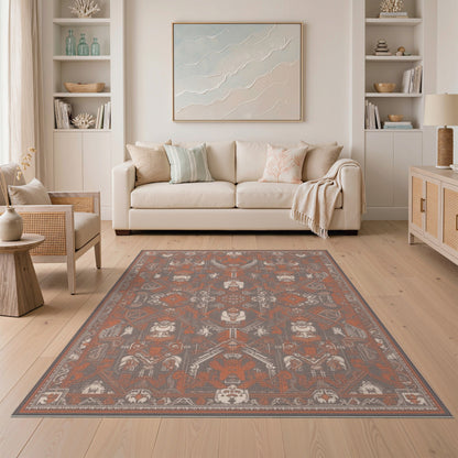 Orange Tribal Geometric Area Rug