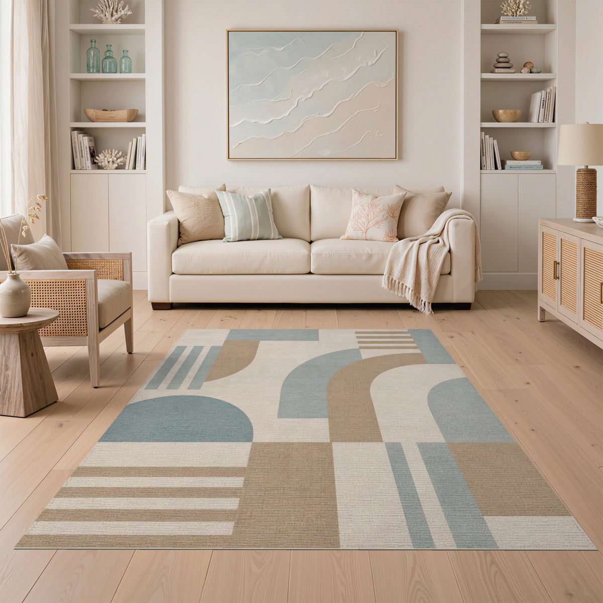 Beige and Neutral Geometric Arch Area Rug