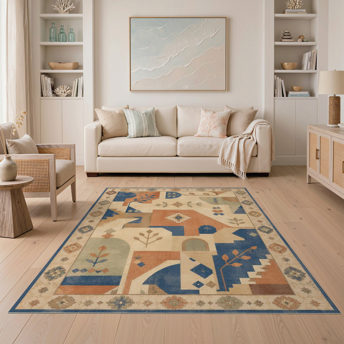 Southwestern Geometric Area Rug with Leaf Accents