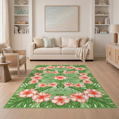 Multi-color and Patterns Red Hibiscus Floral Area Rug
