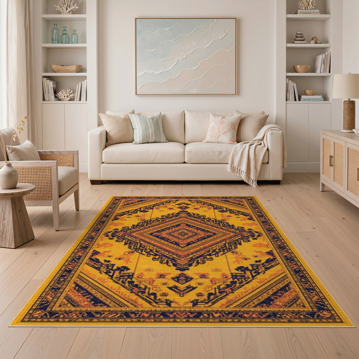Yellow Southwestern Diamond Medallion Rug