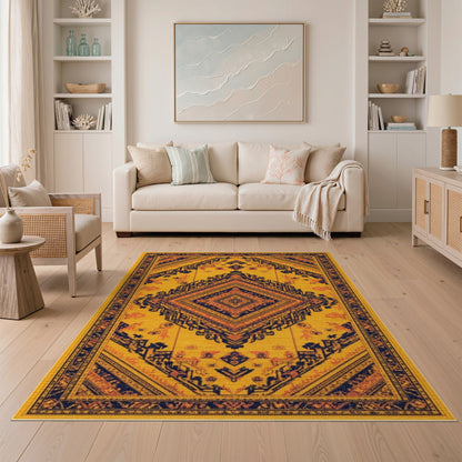 Yellow Southwestern Diamond Medallion Rug