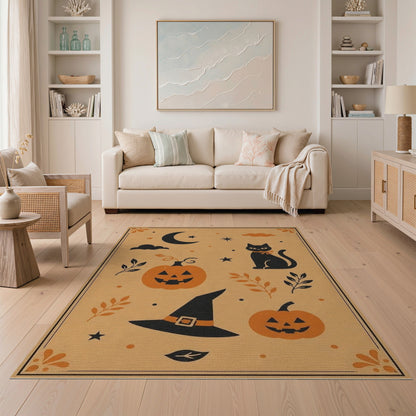 Kids Cartoon Halloween Pumpkin Cat Area Rug