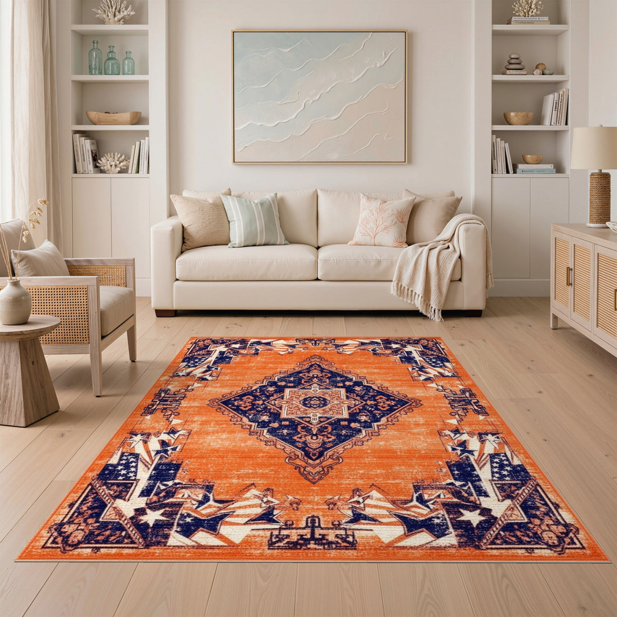 Orange Distressed Patriotic Area Rug