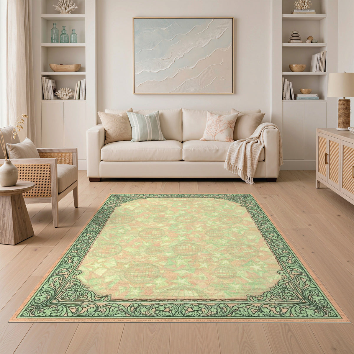 Retro Disco Ball Stars Green Border Rug
