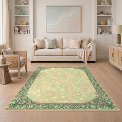Retro Disco Ball Stars Green Border Rug