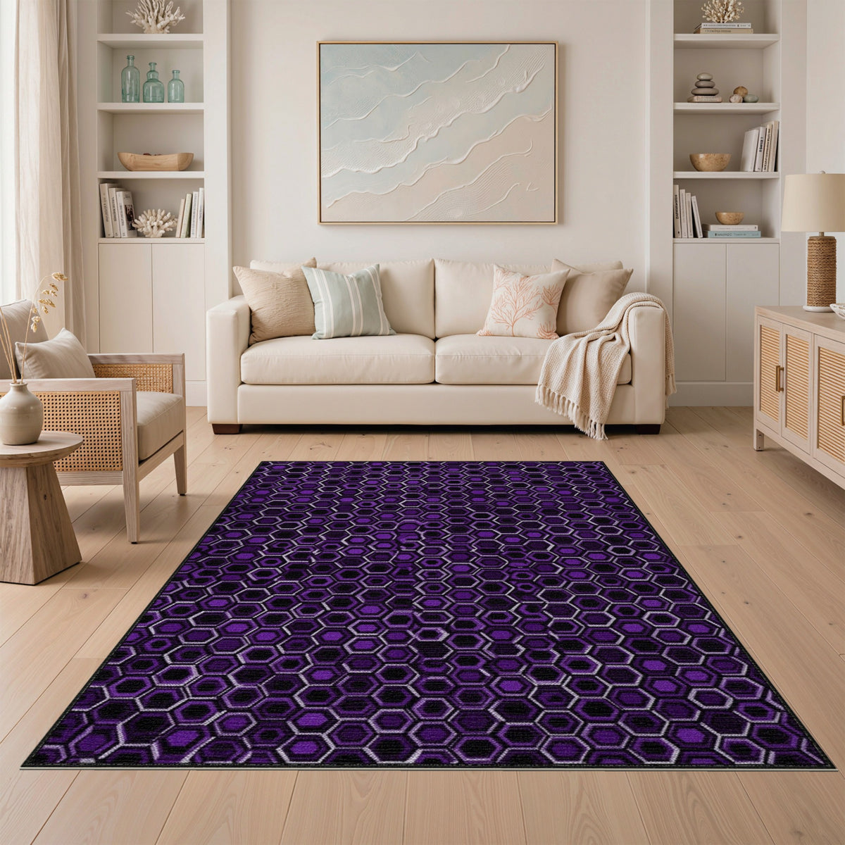 Purple Hexagon Geometric Modern Area Rug