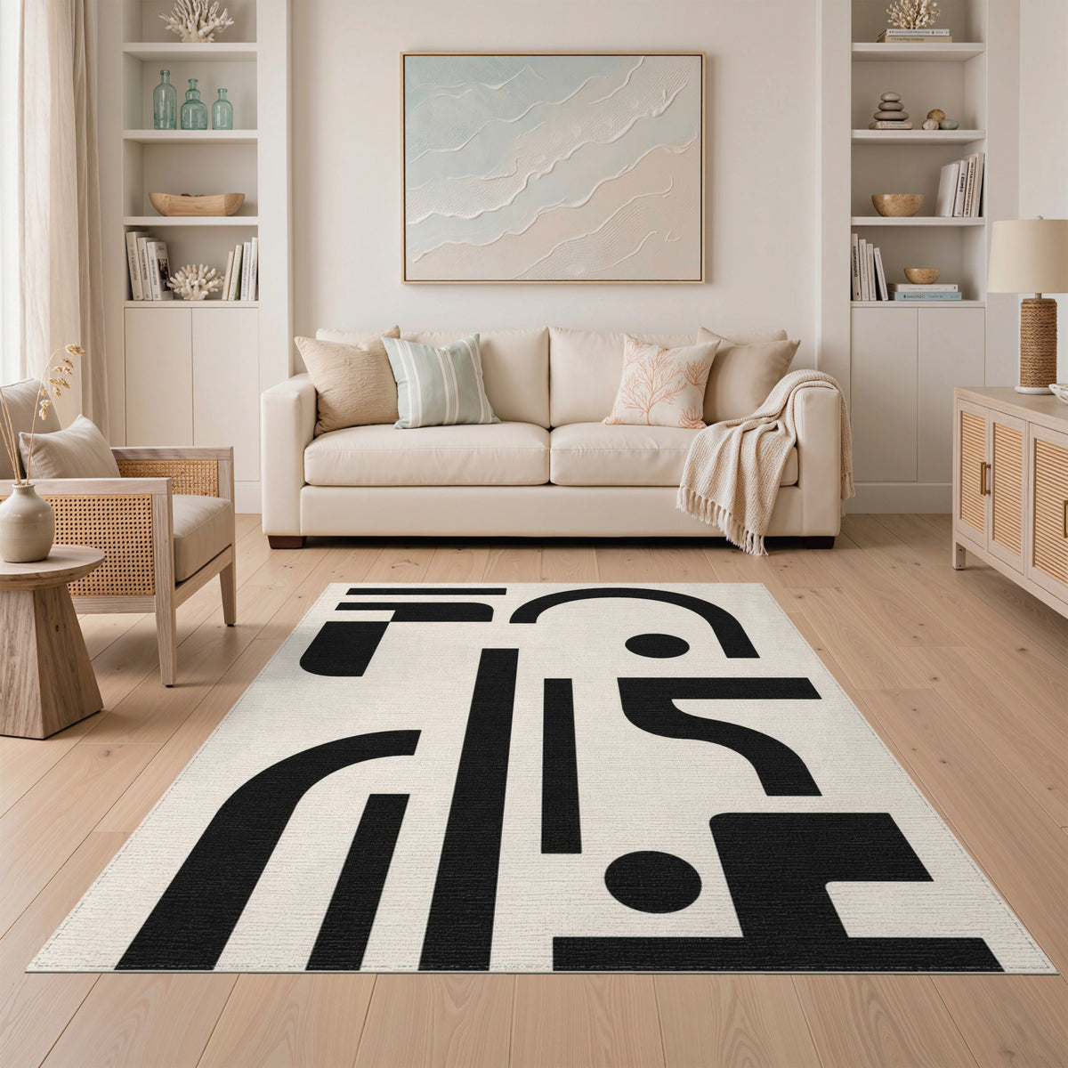 Bold Black White Geometric Area Rug