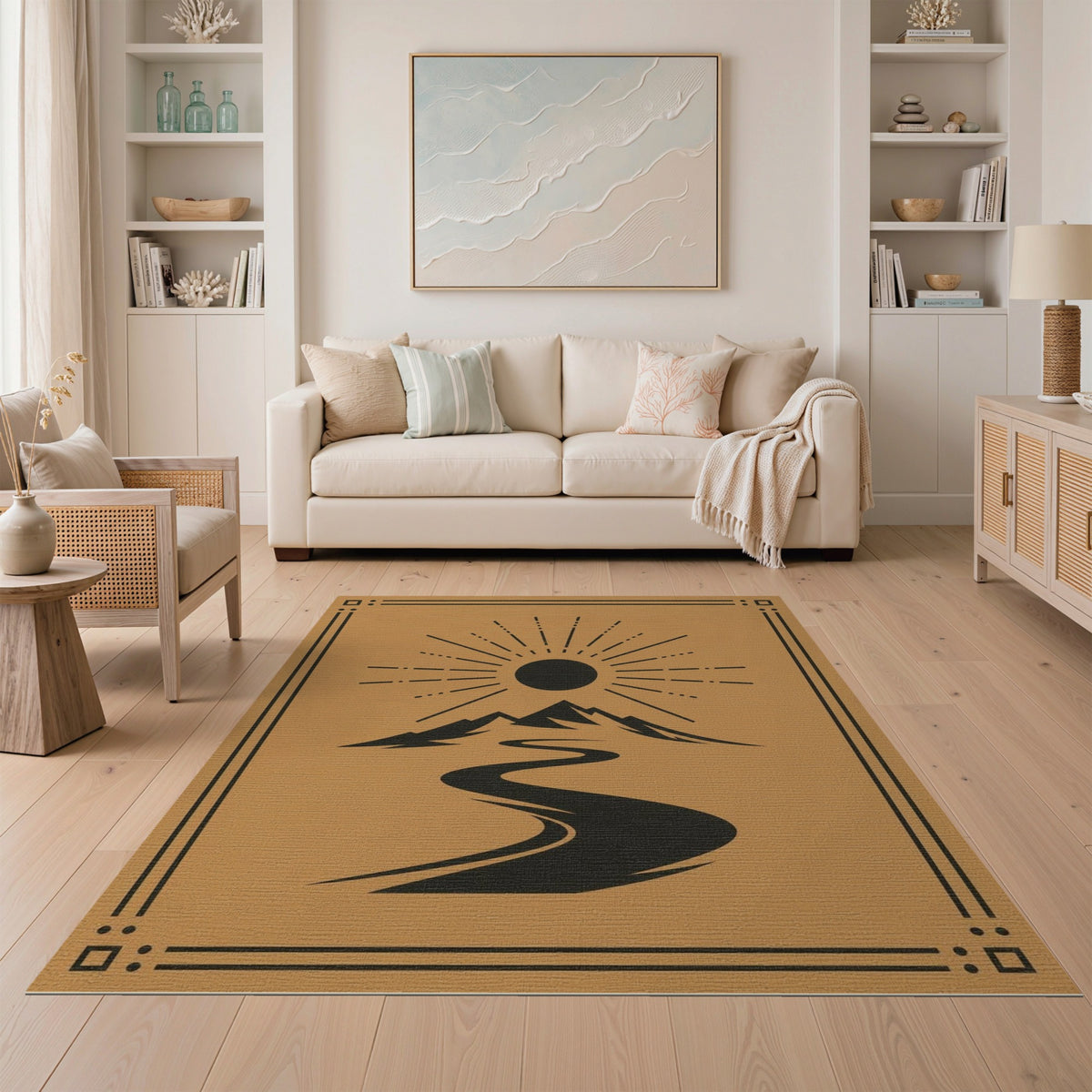 Southwestern Sun Mountain River Brown Area Rug