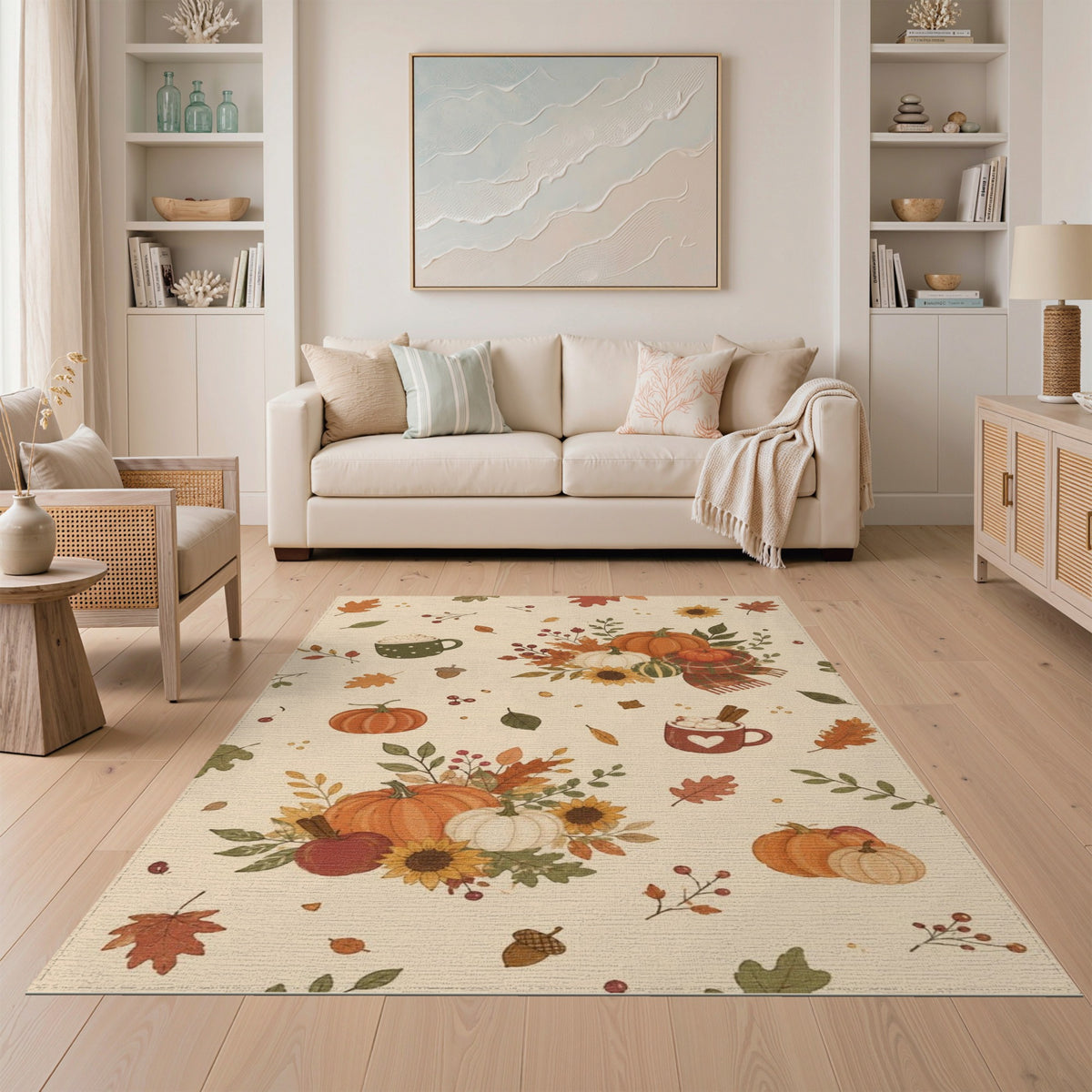 Cozy Autumn Pumpkins Washable Area Rug
