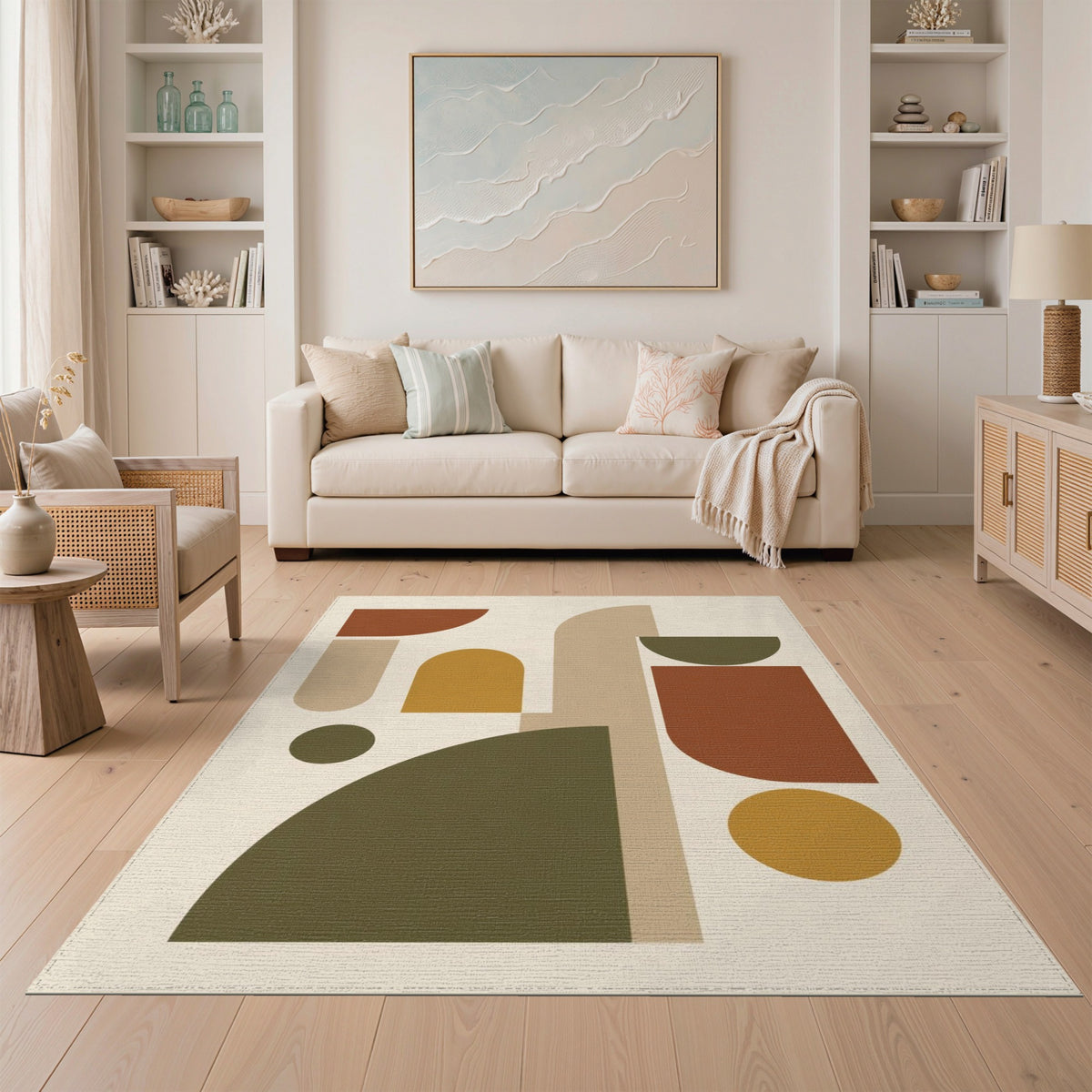 Geometric Brown Tan Brown and Tan Area Rug