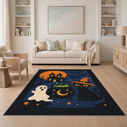 Spooky Halloween Witch Cat Area Rug