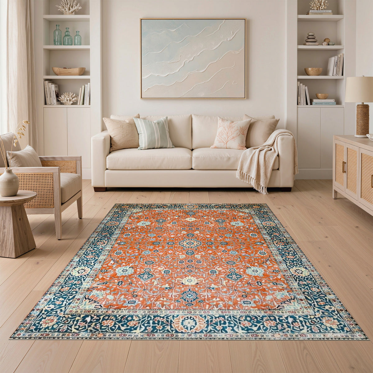 Traditional Persian Orange Persian Floral Area Rug