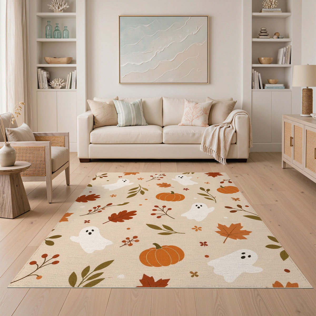 Cute Ghost Pumpkin Washable Area Rug