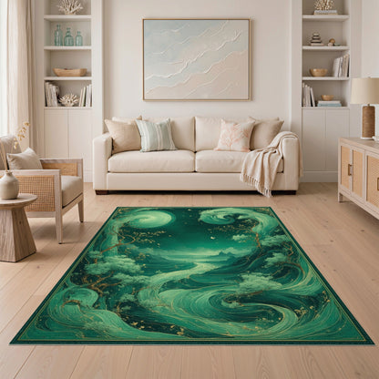 Ethereal Teal Swirl Abstract Area Rug