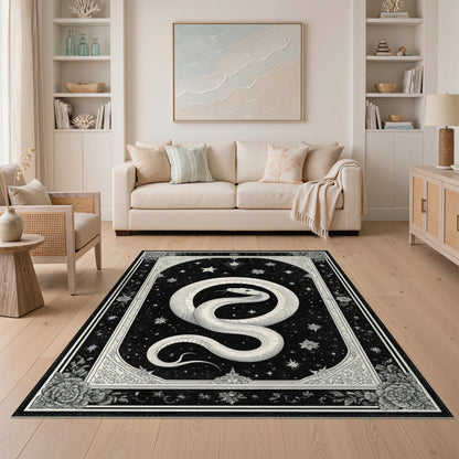 Celestial Snake Black White Area Rug