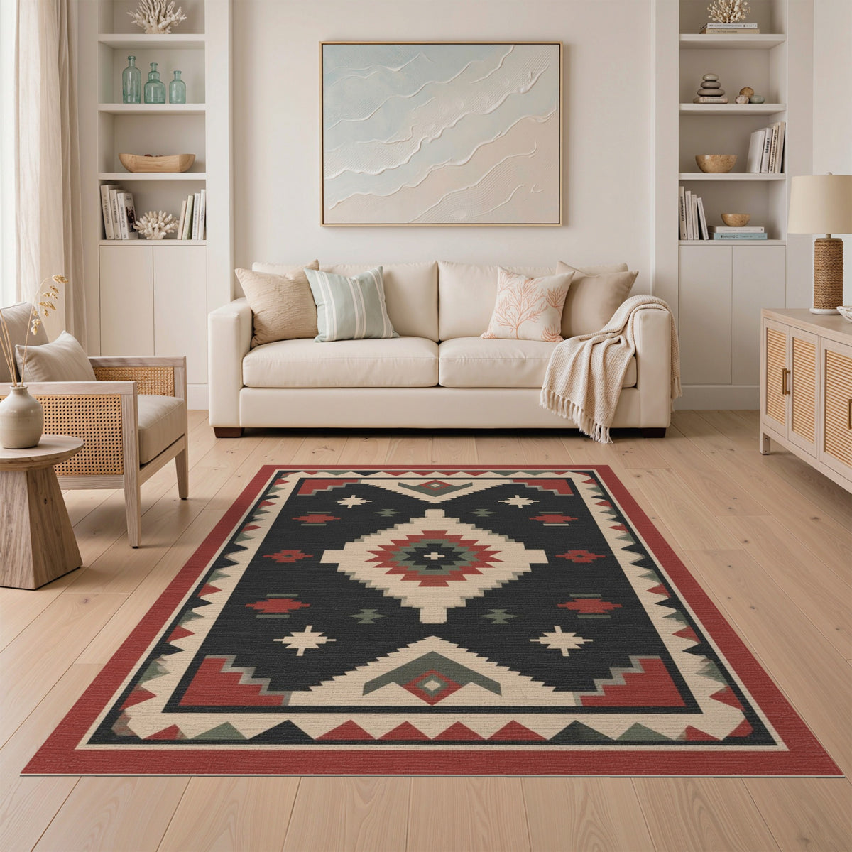 Southwestern Geometric Area Rug in Red and Black