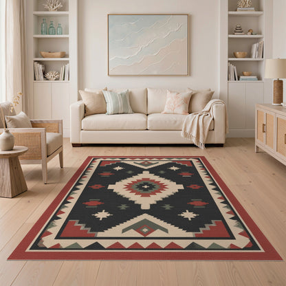 Southwestern Geometric Area Rug in Red and Black