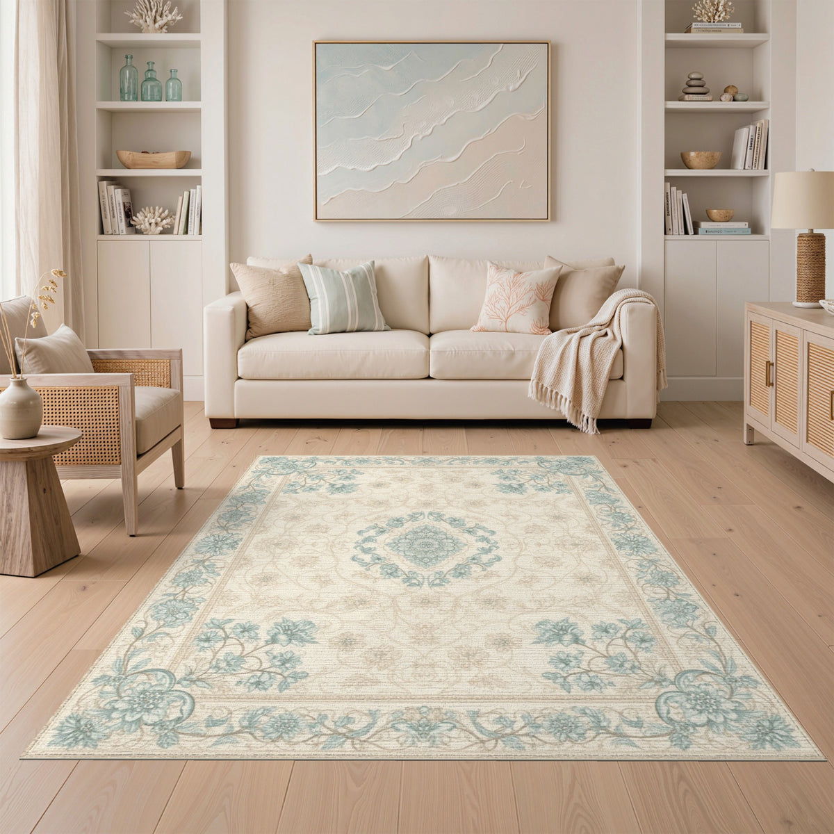 Blue Teal Floral Vintage No. 42 Area Rug