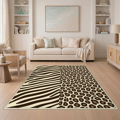 Boho Chic Brown Zebra Leopard Print Area Rug