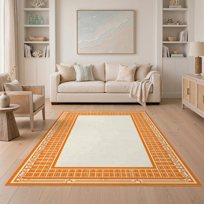 Orange Geometric Modern Orange Geometric Border Area Rug