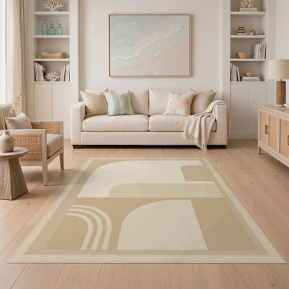 Beige and Neutral Arch Beige Geometric Arch Area Rug