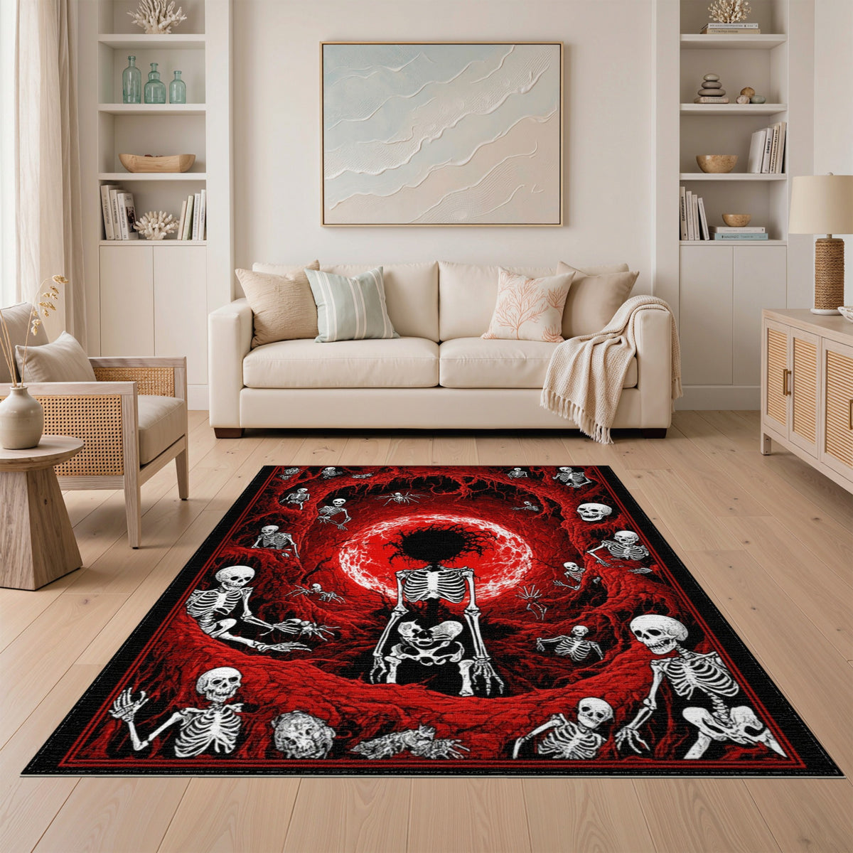 Abstract Area Red Skeleton Vortex Area Rug