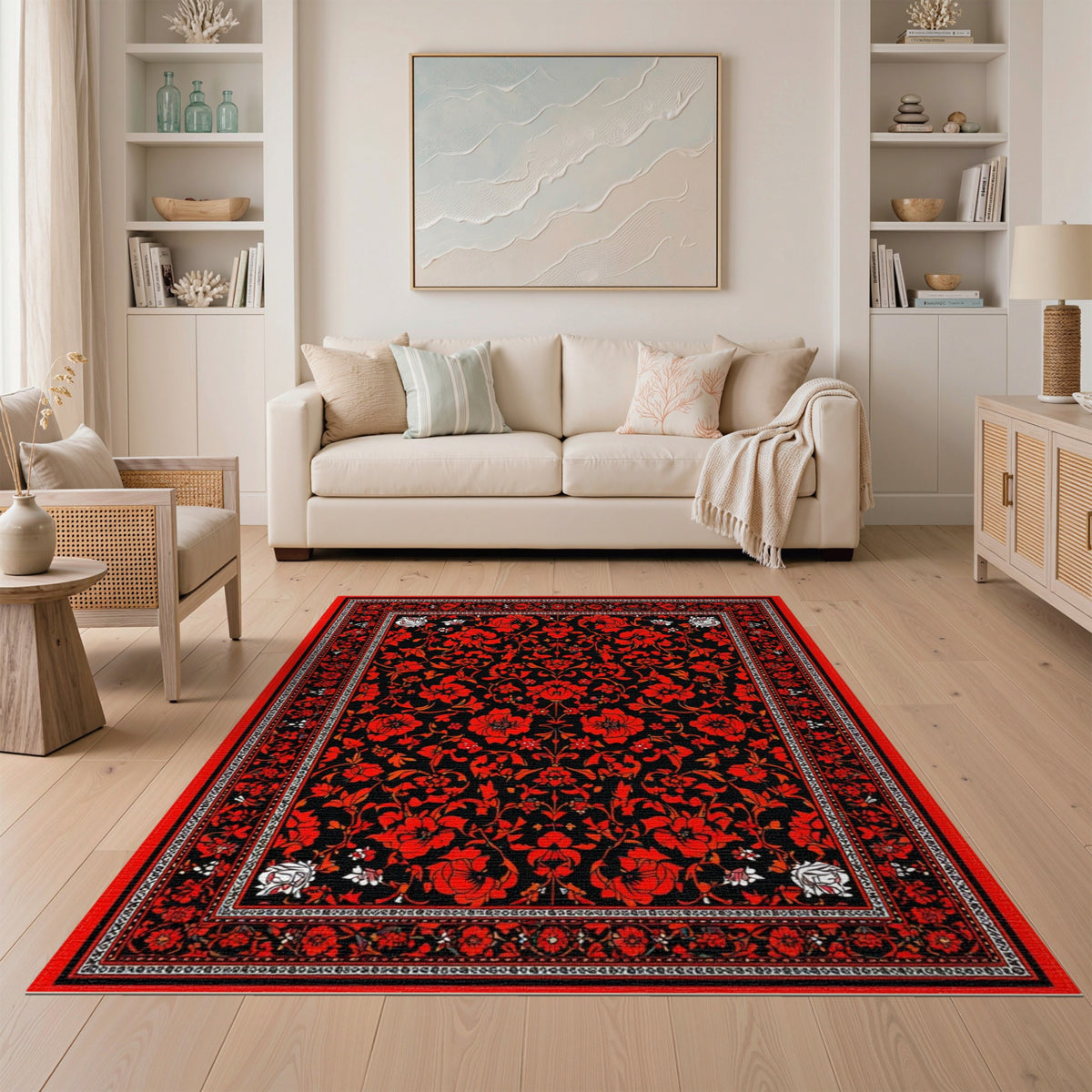 Red Floral Vintage Area Rug