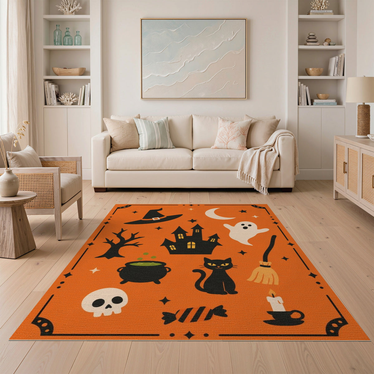 Spooky Halloween Orange Kids Cartoon Area Rug